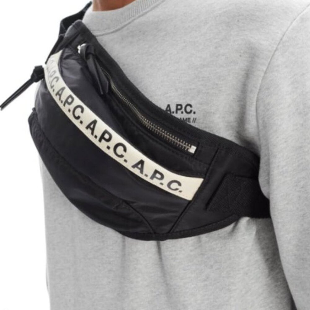 A.P.C. Lucille Tape Black Belt Bag with Logo Unisex Fashionable Crossbody Street
